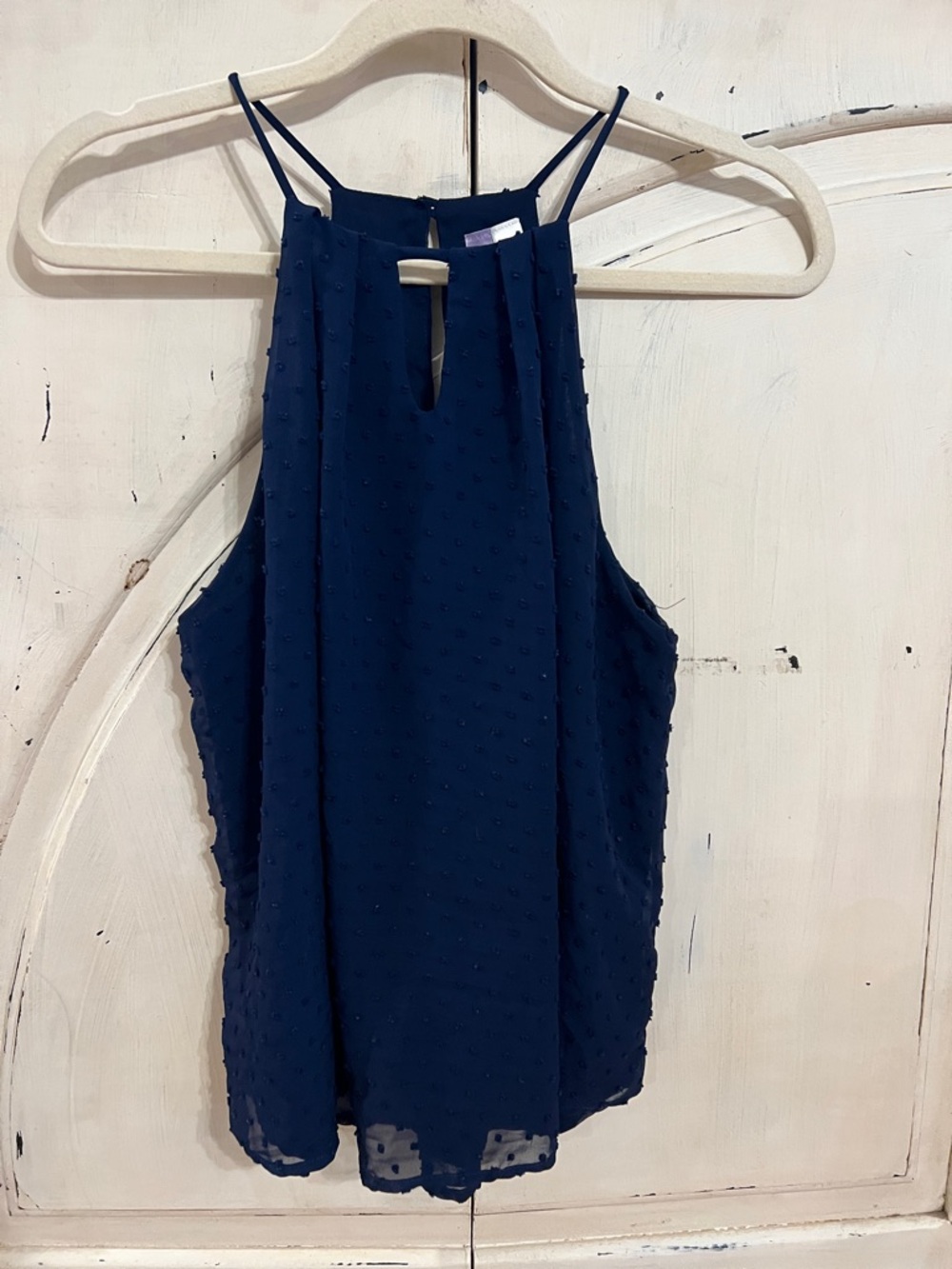 Ally Navy Swiss Dot Halter Tank Top Size Small Made in USA - Picture 2 of 12